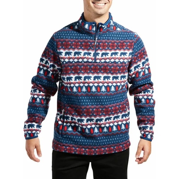 chubbies Other - Chubbies Men's The Bearly Wild Quarter Zip Fleece Pullover Red White Blue Size M